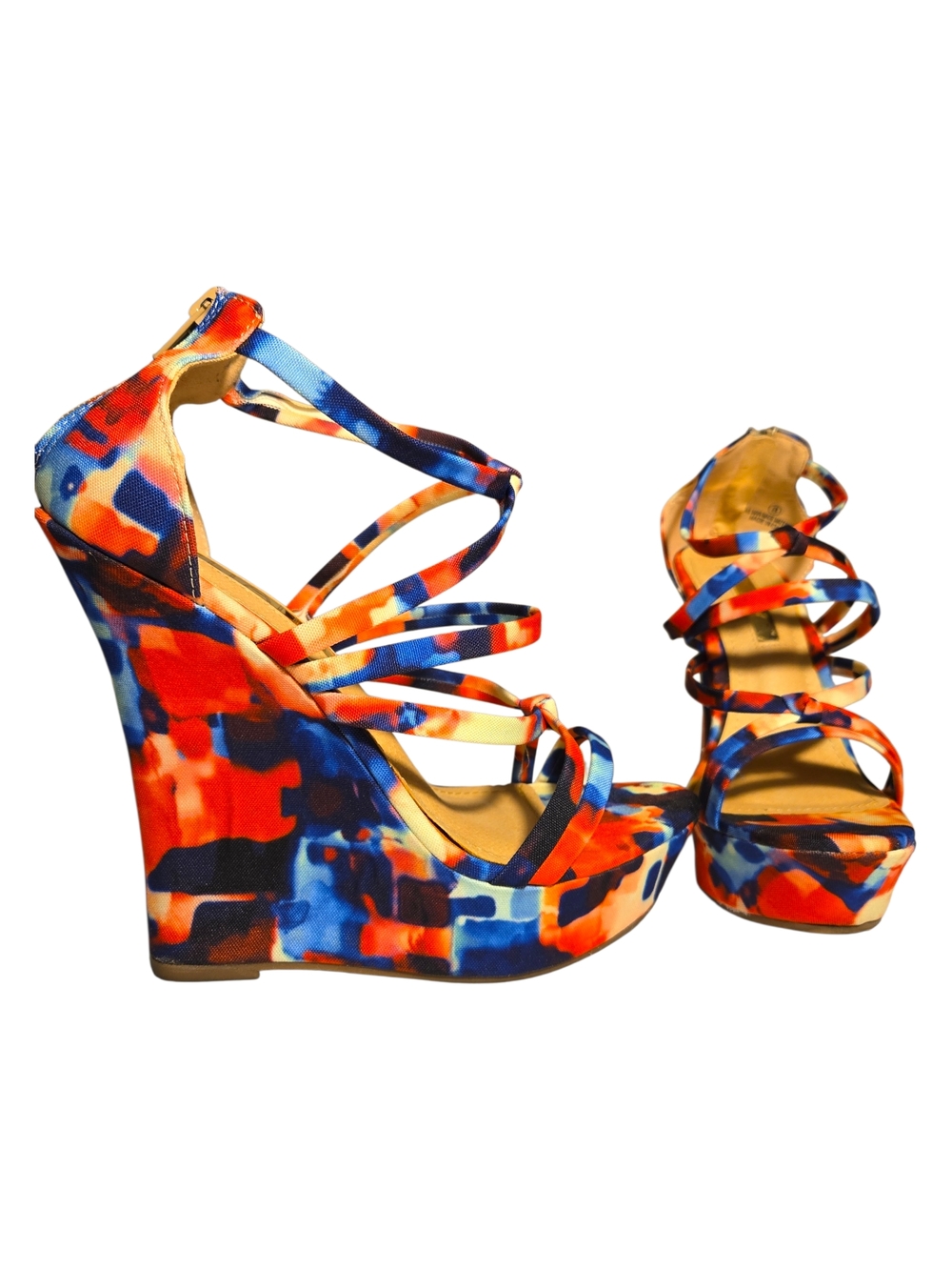 Liliana Honfleur-147 Multicolor Strappy Wedge Heels Size 8 EUC Nordstrom Rack